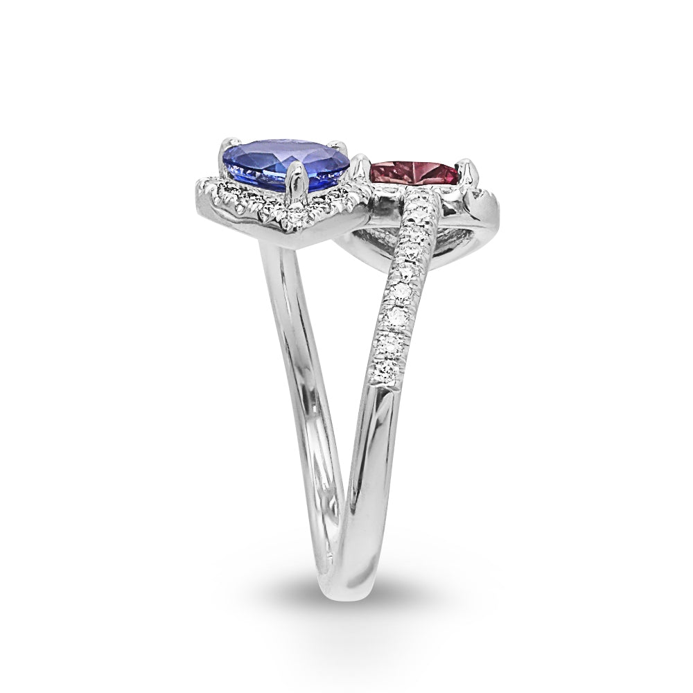 Blue and Pink Heart-shaped Sapphire Diamond Ring