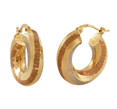 Tri-Color Spiraling Gold Hoop Earrings