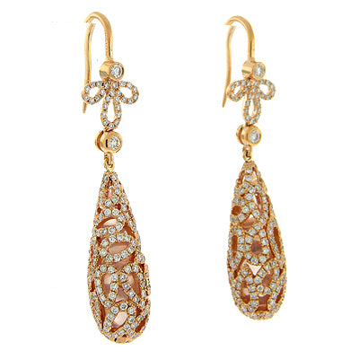 Rose Quartz and Diamond Dangling Earrings in 18kt Rose Gold