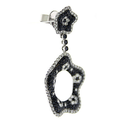 Black and White Diamond Dangling Earrings in 14kt White Gold