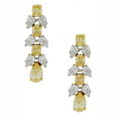 Fancy Yellow & White Diamond Dangling Earrings