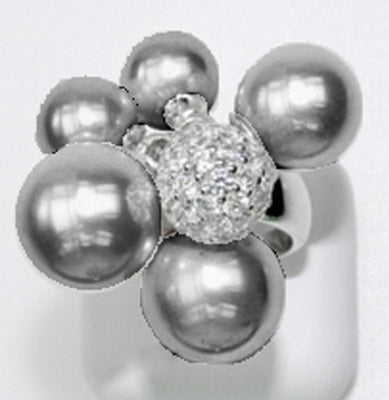 Indulgence - Grey Pearls with CZ Ring