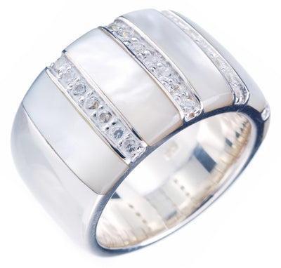 Regal Stripe - White Mother of Pearl with CZ Ring