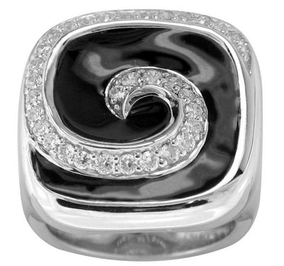 Swirl - Black Enamel with CZ Ring