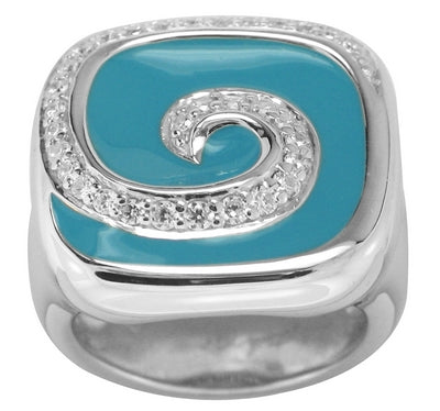 Swirl - Turquoise Enamel with CZ Ring