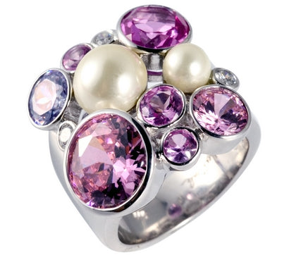 Potpourri - Pearl and Pink Colored CZ Ring