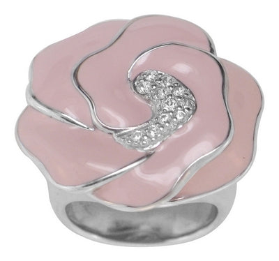 Rose - Pink Enamel with CZ Ring