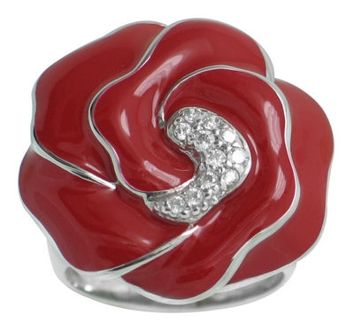 Rose - Red Enamel with CZ Ring