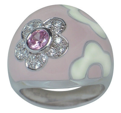 Fleur - Pink Enamel with CZ Ring