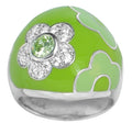 Fleur - Green Enamel with CZ Ring