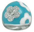 Fleur - Blue and White Enamel with CZ Ring