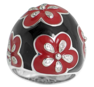 Jasmine - Black and Red Enamel with CZ Ring