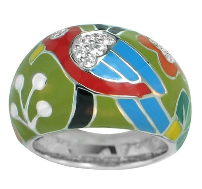 Perroquet - Green Enamel with CZ Ring