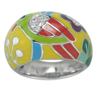 Perroquet - Yellow Enamel with CZ Ring