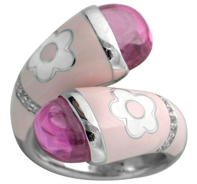 Fleur Twist - Pink Enamel with CZ Ring