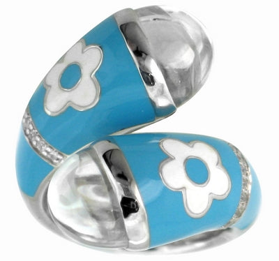 Fleur Twist - Turquoise and White Enamel with CZ Ring
