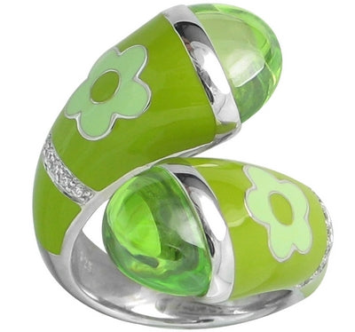 Fleur Twist - Green Enamel with CZ Ring