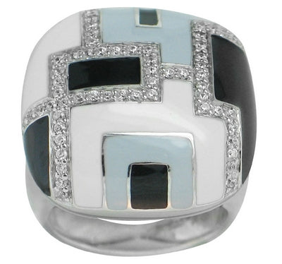Art Deco - Black and White Enamel with CZ Ring
