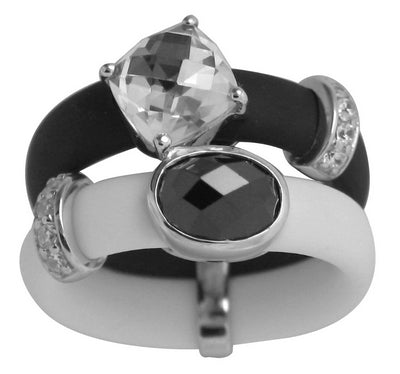 Venezia - Black and White Rubber with CZ Ring