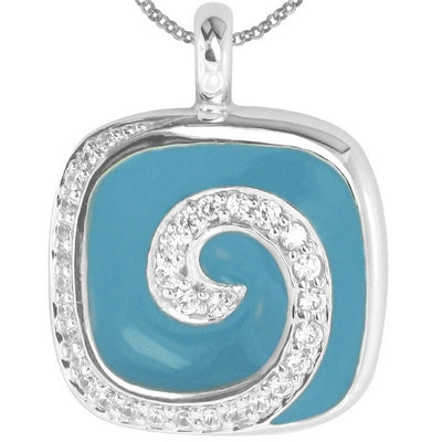 Swirl - Turquoise Enamel with CZ Pendant