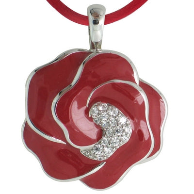 Rose - Red Enamel with CZ Pendant
