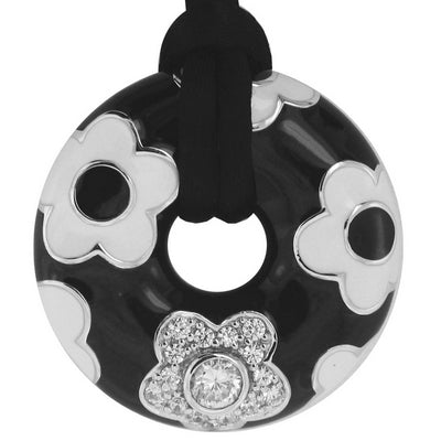 Fleur - Black Enamel with CZ Pendant