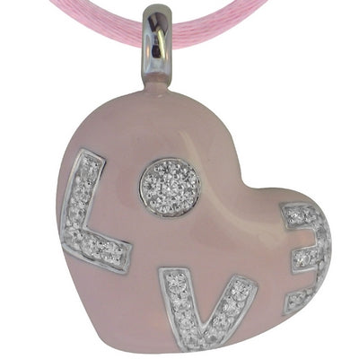 Love - Pink Enamel with CZ Pendant