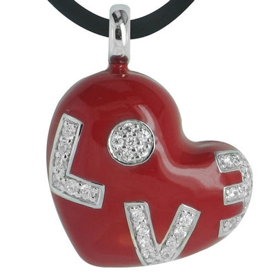 Love - Red Enamel with CZ Pendant