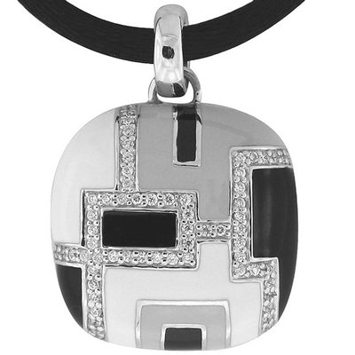 Art Deco - Black and White Enamel with CZ Pendant