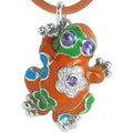 Lucky Frog - Oeange Enamel with CZ Pendant