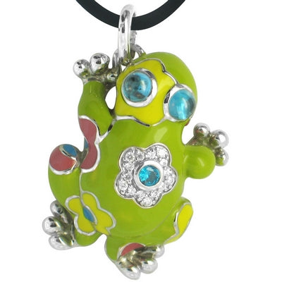 Luck Frog - Green Enamel with CZ Pendant