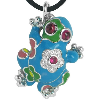 Lucky Frog - Blue Enamel with CZ Pendant