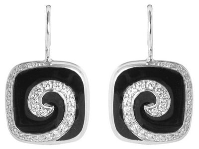 Swirl - Black Enamel with CZ Earrings
