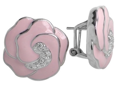 Rose - Pink Enamel with CZ Earrings