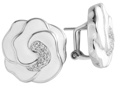 Rose - White Enamel with CZ Earrings