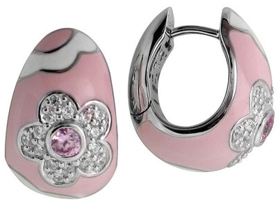 Fleur - Pink Enamel with CZ Earrings