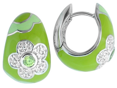 Fleur - Green Enamel with CZ Earrings