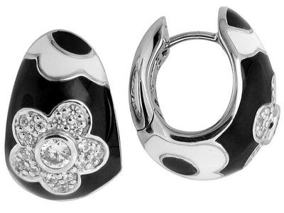 Fleur - Black Enamel with CZ Earrings