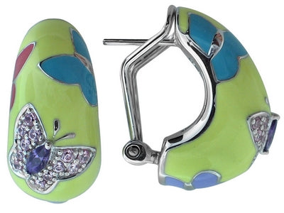 Papillon - Yellow Enamel with CZ Earrings