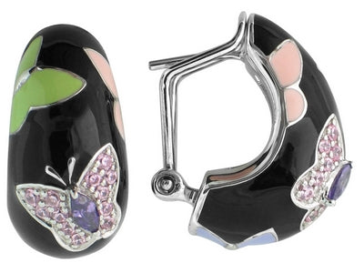 Papillon - Black Enamel with CZ Earrings