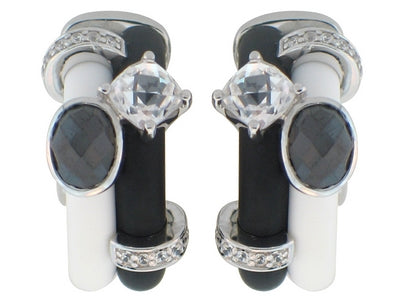 Venezia - Black and White Rubber with CZ Earrings