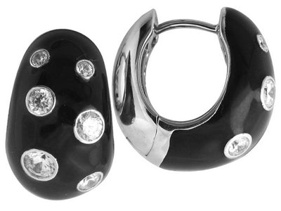 Glitter - Black Enamel with CZ Earrings