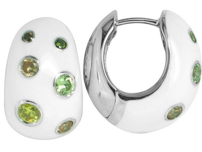 Glitter - White Enamel with CZ Earrings