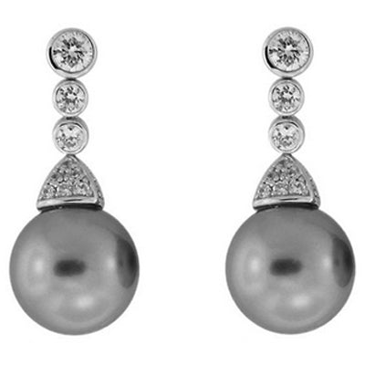 Pearl Drop - Grey Pearls with CZ Earrings