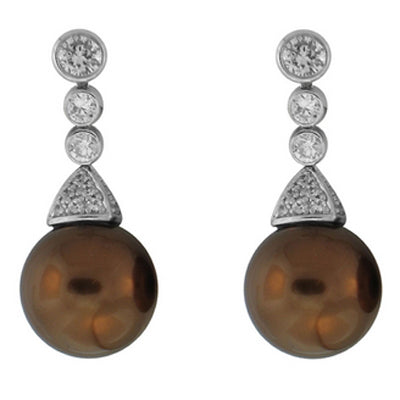 Pearl Drop - Brown Pearls with CZ Earrings