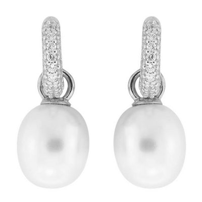 Pearl Drops Hoops - White Pearls with CZ Earrings