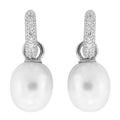 Pearl Drops Hoops - White Pearls with CZ Earrings