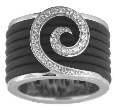 Swirl - Black Rubber with CZ Ring