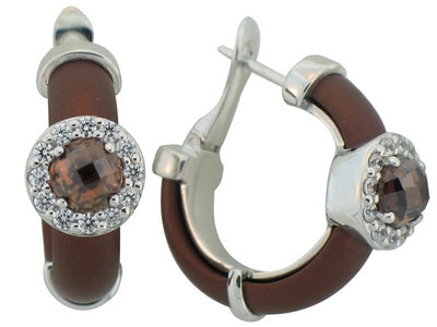 Diana - Brown Rubber with CZ Earrings