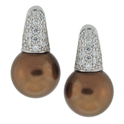 Pearl Candy - Brown Pearls with CZ Earrings